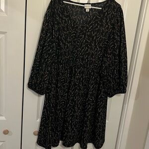 Ava & Viv women's black floral print 3/4 sleeve dress 2X